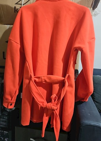 Düğmeli Kırmızı Uzun Kadın çeket gömlek - Görsel 3