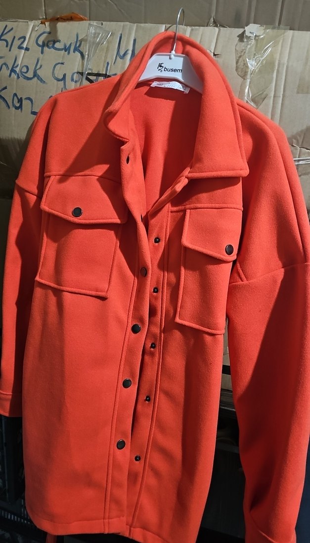 Düğmeli Kırmızı Uzun Kadın çeket gömlek - Görsel 2