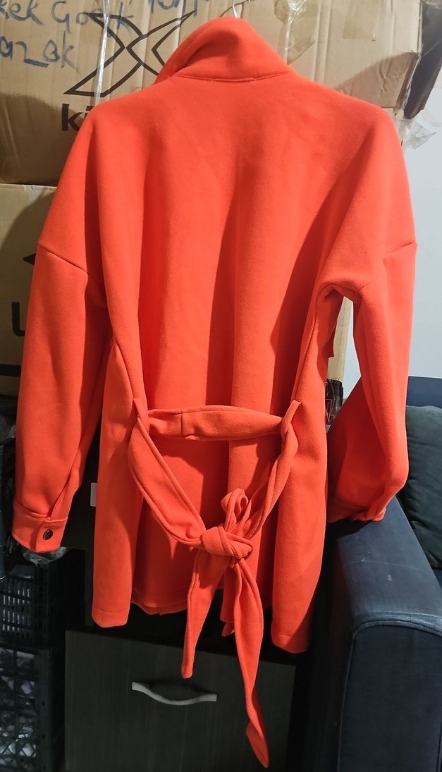 Düğmeli Kırmızı Uzun Kadın çeket gömlek - Görsel 3