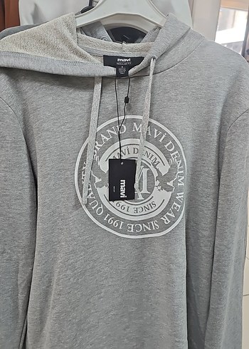 Gri Erkek Baskılı Sweatshirt Kapüşonlu - Görsel 2