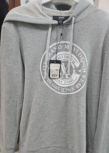 Gri Erkek Baskılı Sweatshirt Kapüşonlu - Görsel 3