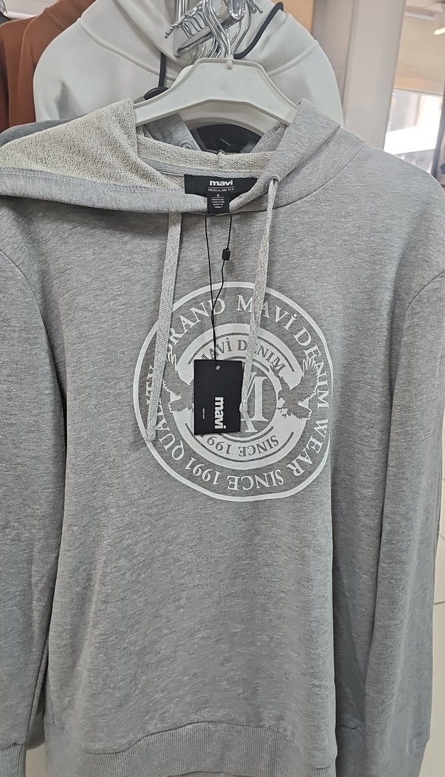 Gri Erkek Baskılı Sweatshirt Kapüşonlu - Görsel 2