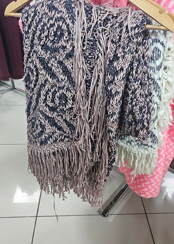 Mavi Gri Örgü Bohem Kadın Şal - Görsel 2