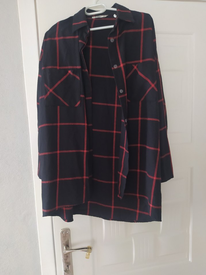 Uzun Siyah Ekose Kadın Gömlek - Görsel 3