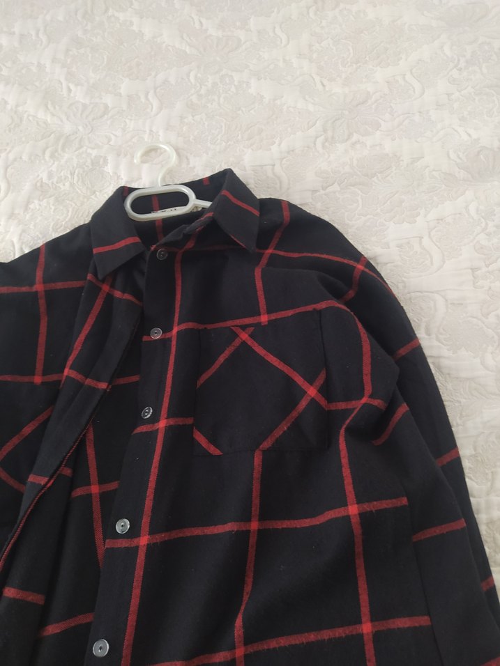 Uzun Siyah Ekose Kadın Gömlek - Görsel 4