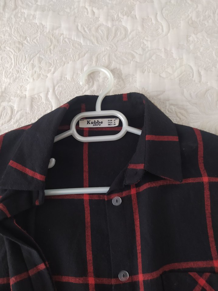 Uzun Siyah Ekose Kadın Gömlek - Görsel 2