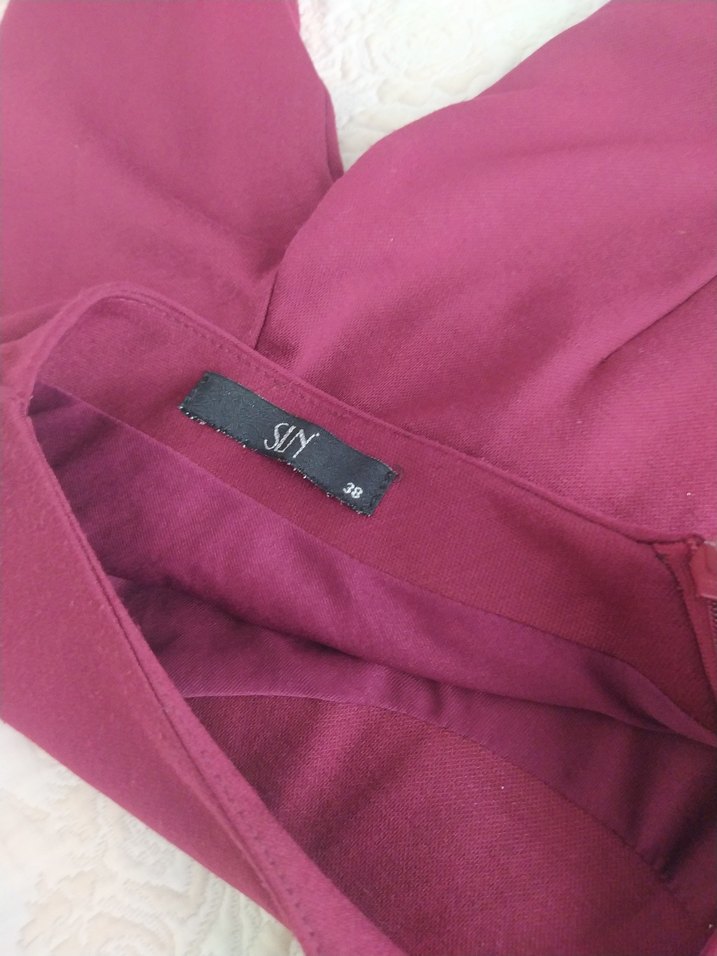 Bordo Drapeli Midi Kadın Elbise - Görsel 4