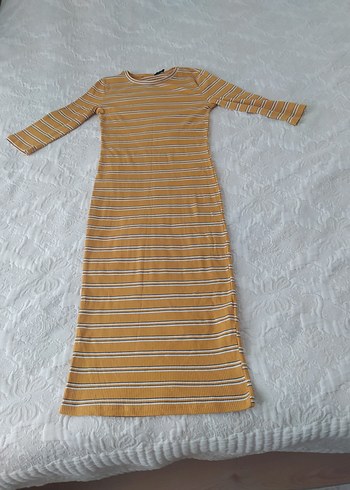 Sarı Çizgili Uzun Kollu Elbise - Görsel 2