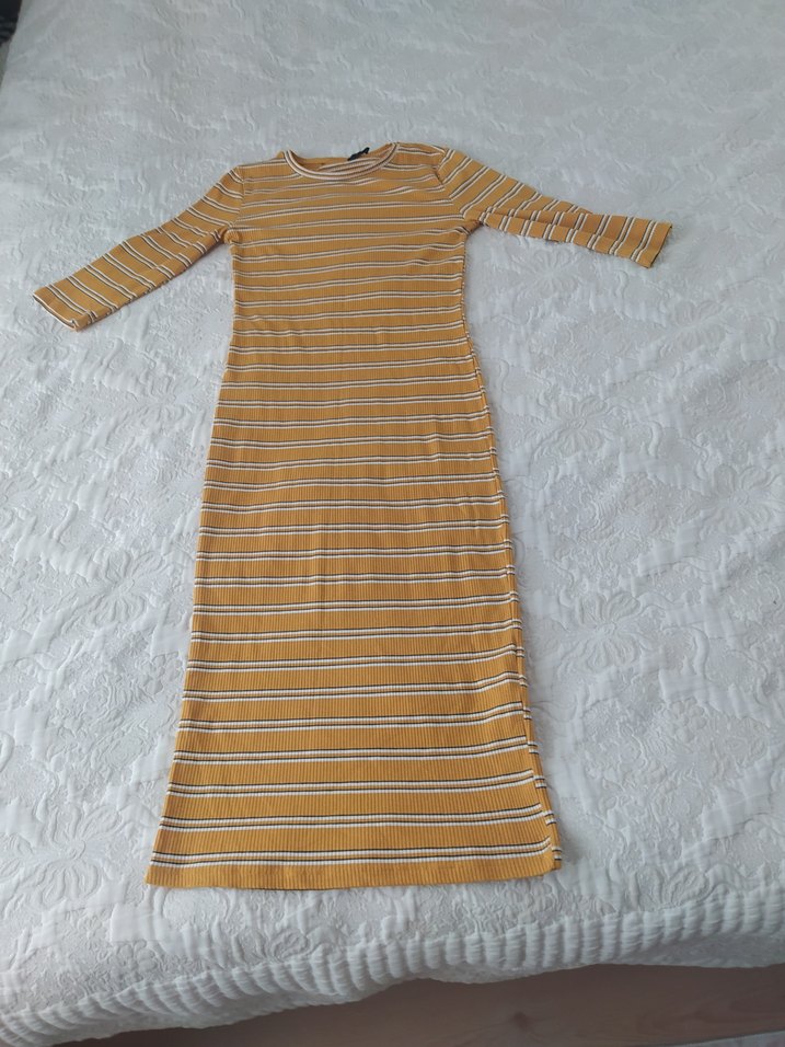 Sarı Çizgili Uzun Kollu Elbise - Görsel 2