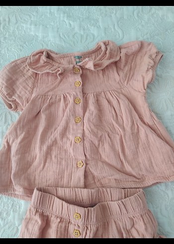 Pembe Bebek Kız Fırfırlı Kısa Kollu Takım - Görsel 2