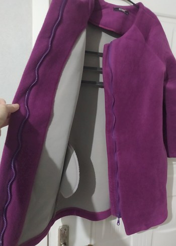 Mor Kadın Midi Boy Düğmeli Kaban - Görsel 3