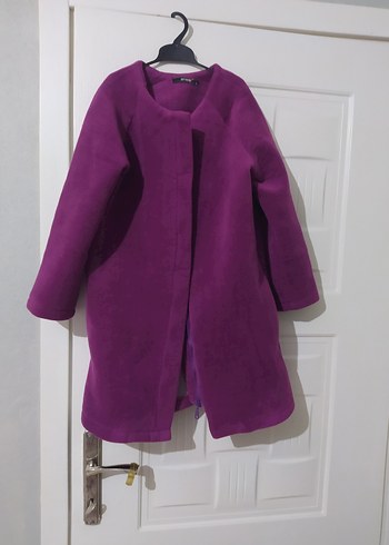 Mor Kadın Midi Boy Düğmeli Kaban - Görsel 2