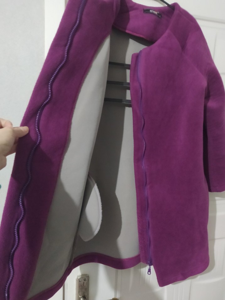 Mor Kadın Midi Boy Düğmeli Kaban - Görsel 3