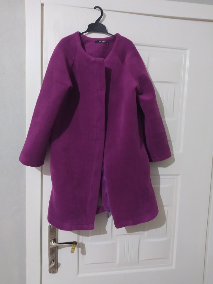 Mor Kadın Midi Boy Düğmeli Kaban - Görsel 2