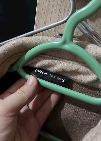 Bej Düğmeli Midi Kadın Kalın ceket - Görsel 3