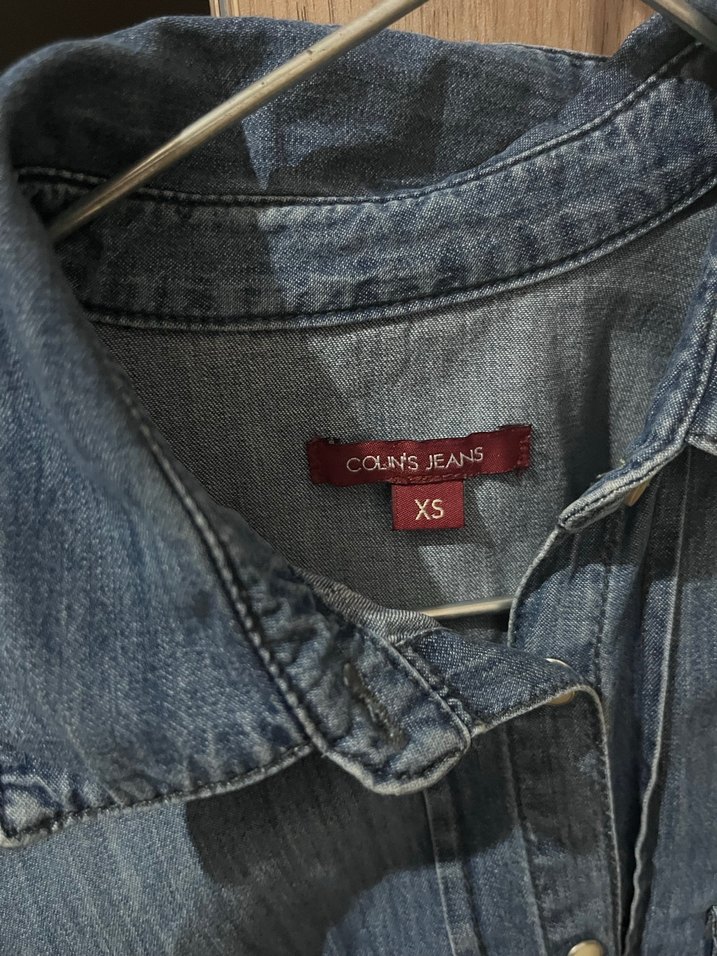 Düğmeli Mavi Denim Kadın Gömlek - Görsel 2