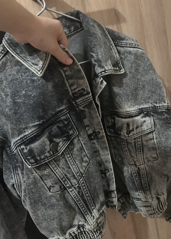 Gri Kadın Denim Ceket Düğmeli Salaş - Görsel 2