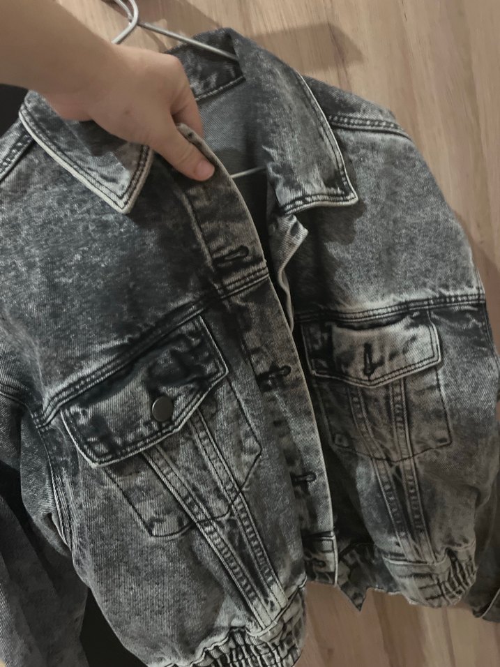 Gri Kadın Denim Ceket Düğmeli Salaş - Görsel 2