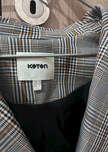 Gri Ekose Desenli Düğmeli Kadın Blazer Ceket - Görsel 2