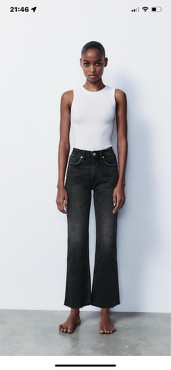 Zara crpped flare yüksek bel jean