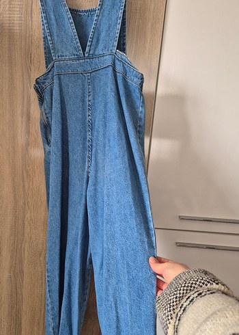 Kadın Mavi Denim Askılı Midi Tulum - Görsel 4