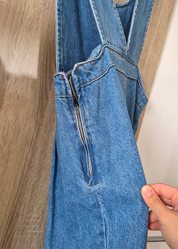 Kadın Mavi Denim Askılı Midi Tulum - Görsel 5