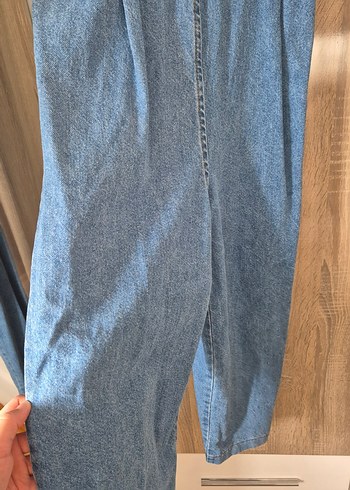 Kadın Mavi Denim Askılı Midi Tulum - Görsel 2