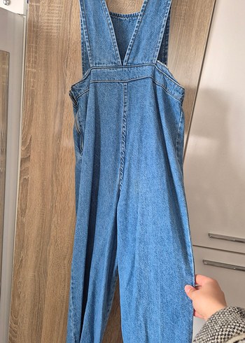 Kadın Mavi Denim Askılı Midi Tulum - Görsel 3