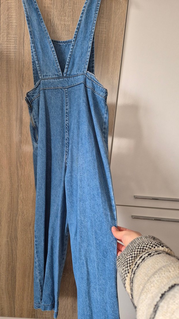 Kadın Mavi Denim Askılı Midi Tulum - Görsel 4