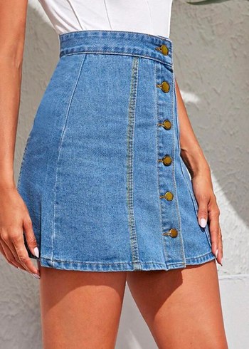 Addax A Kesim Acik Mavi Denim Mini Etek