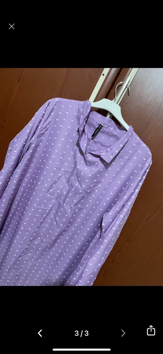 Mor Uzun Kollu Fırfırlı tesettür Elbise - Görsel 3