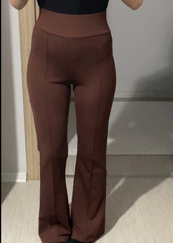 Kahverengi İspanyol paça tayt - Görsel 3