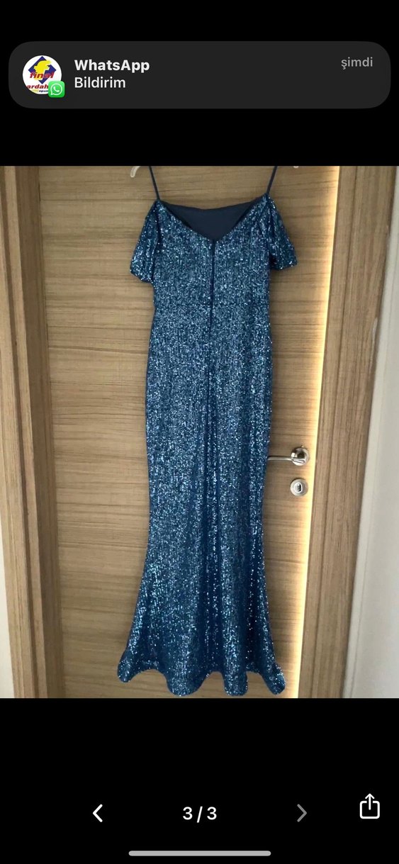 Mavi Parlak Abiye Elbise - Görsel 3