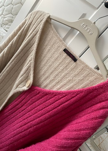 Pembe Bej Örgü Kadın Hırka - Görsel 2