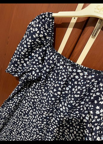 Siyah Beyaz çiçek Desenli Midi Elbise - Görsel 2