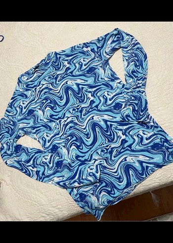 Mavi boğazlı Uzun Kollu Kadın Bluz - Görsel 2