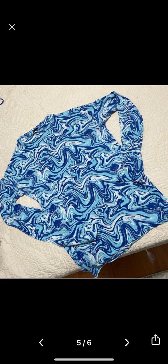 Mavi boğazlı Uzun Kollu Kadın Bluz - Görsel 2