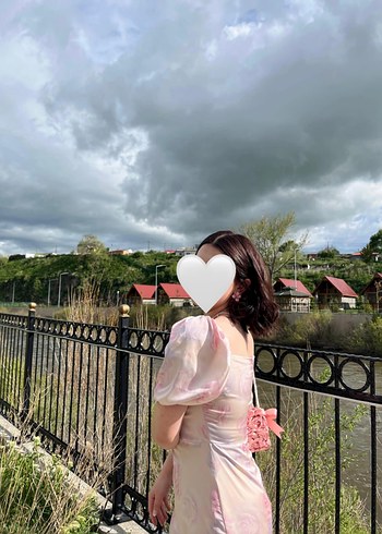 Pudra Pembe Drapeli Uzun Saten Elbise - Görsel 3