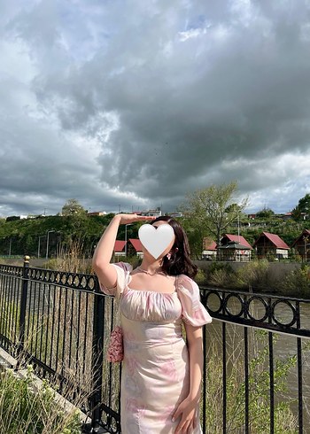 Pudra Pembe Drapeli Uzun Saten Elbise - Görsel 2