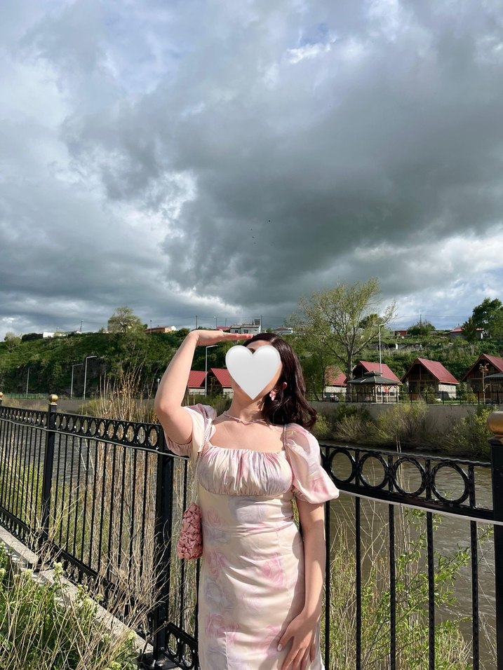 Pudra Pembe Drapeli Uzun Saten Elbise - Görsel 2