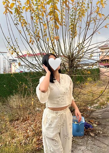 Dantel Detaylı Beyaz Bohem Kadın alt üst takım - Görsel 2