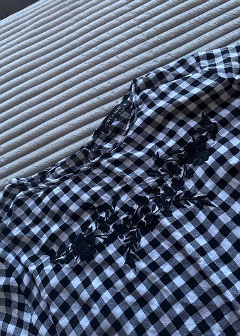 Siyah Beyaz Kareli Uzun Kollu Bluz - Görsel 2