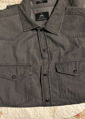 Düğmeli Gri Denim Erkek Gömlek - Görsel 2