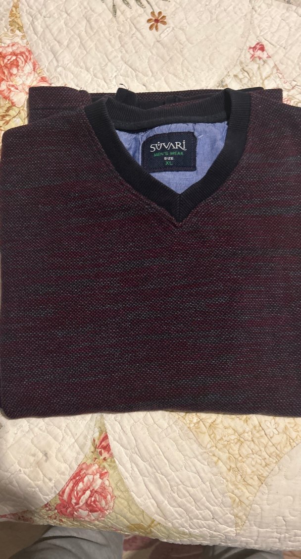 Bordo V Yaka Erkek Triko Kazak L/Xl uyumlu - Görsel 2