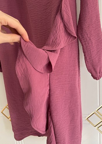 Pembe Keten Uzun Kollu Salaş Tunik - Görsel 2