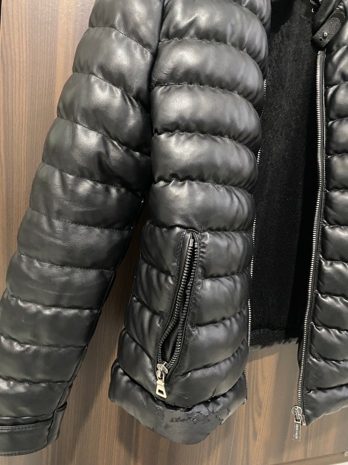 Erkek Siyah Deri Fermuarlı Ceket - Görsel 2