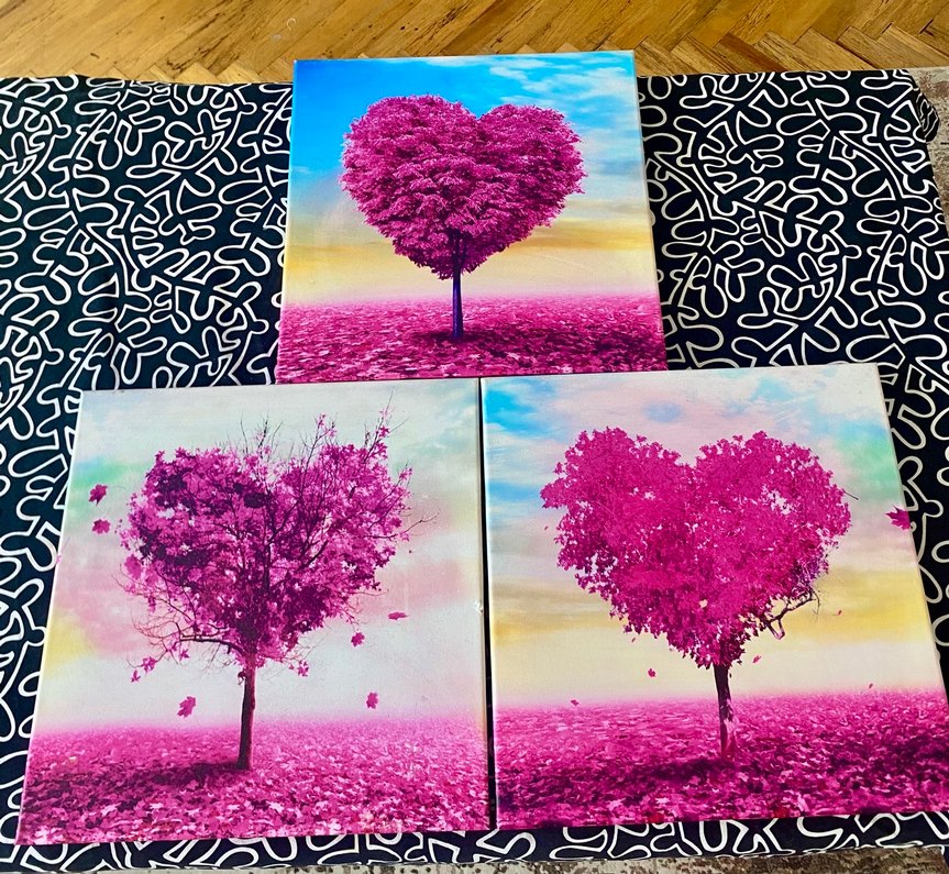 Pembe Kalp Şeklinde Ağaç Temalı Renkli Tablo Seti - Görsel 3