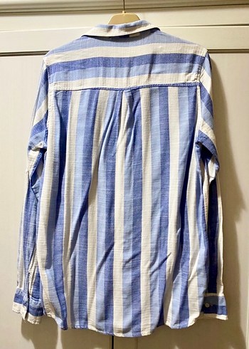 Mavi Çizgili Nakışlı Uzun Kollu Kadın Gömlek - Görsel 4