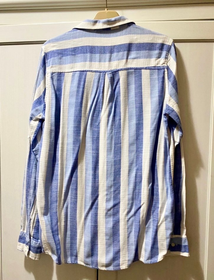 Mavi Çizgili Nakışlı Uzun Kollu Kadın Gömlek - Görsel 4