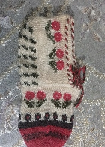 Mor ve Sarı Örgü Kadın patik - Görsel 2